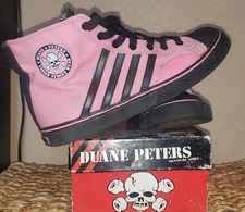  Vision Street Wear Duane Peters Canvas High Top Retro*4 STRIPES* PINK  US 9 