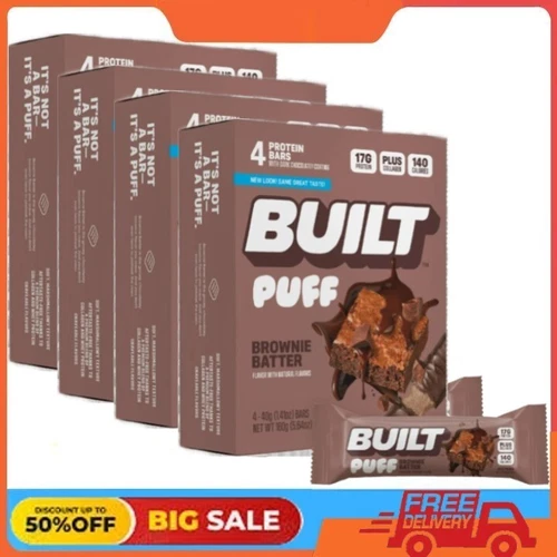 4 Pack BUILT Puff Protein Bar, Brownie Batter, 17g Protein, 140 calories, 4 ct - Picture 1 of 6