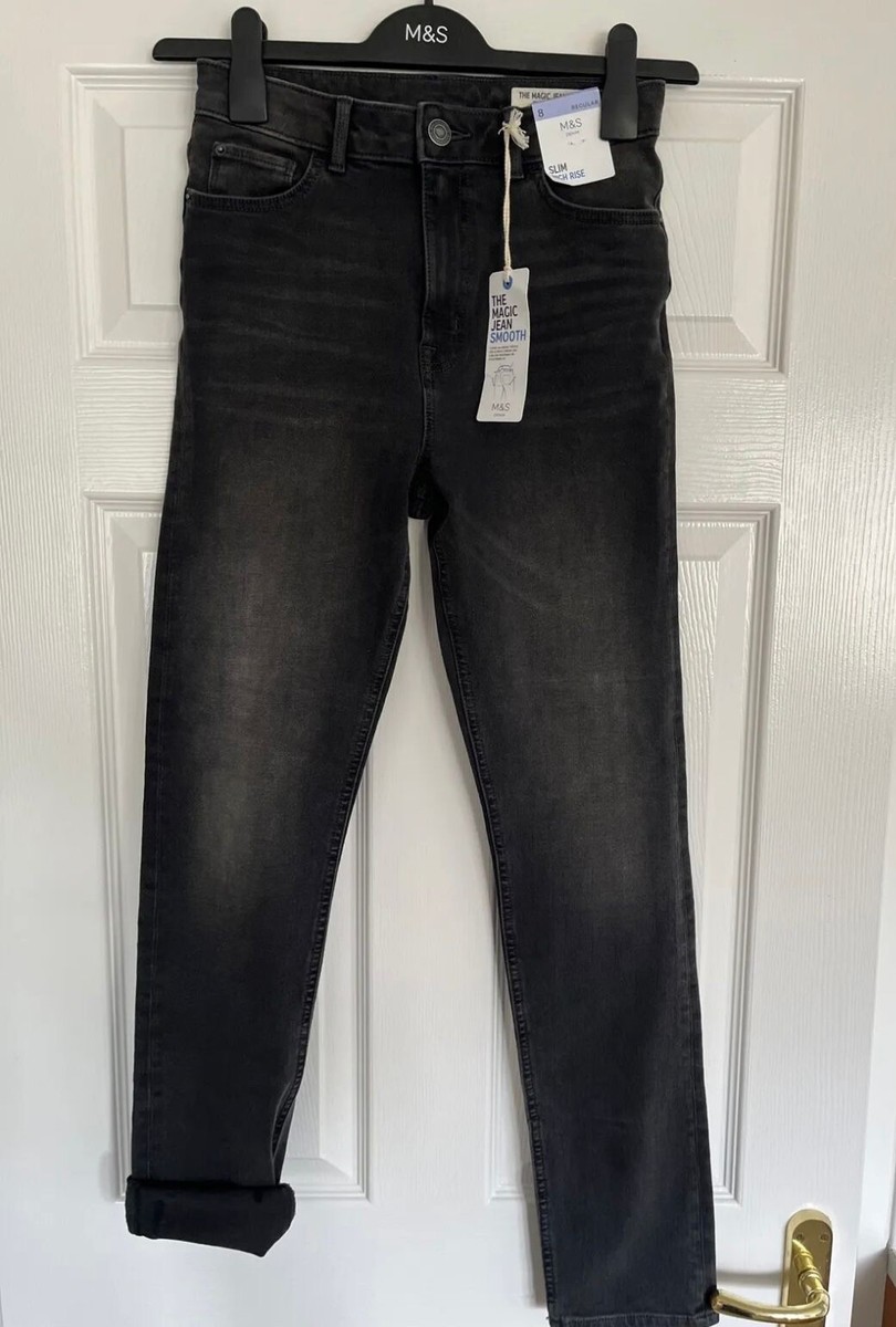 M&S WOMENS HIGH WAISTED GREY SLIM LEG SCULPT LIFT MAGIC JEANS Size Bnwt