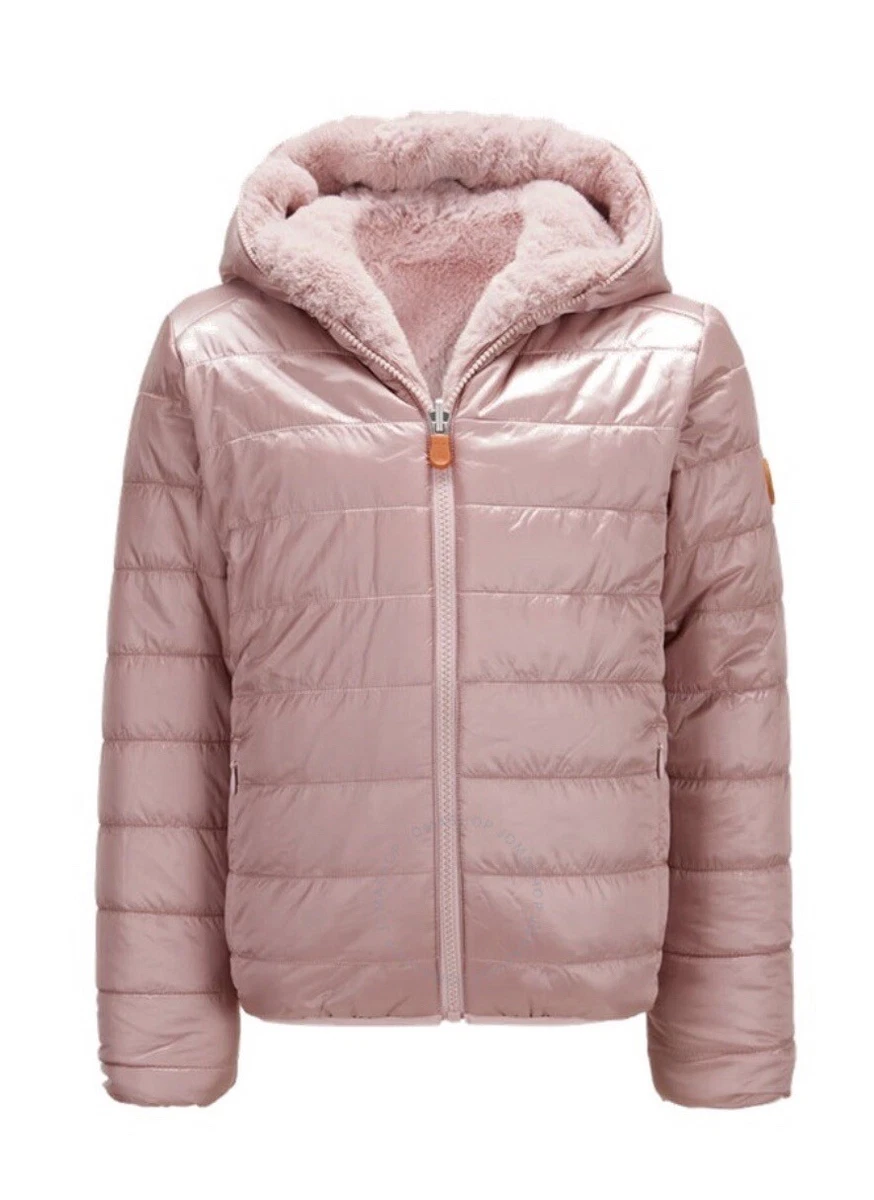SAVE THE DUCK RETAIL $248 FAUX FUR REVERSIBLE HOODED JACKET GIRLS SZ8 BLUSH