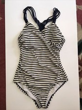 Shirred Macrame Strap One Piece Swimsuit Kona Sol Small White Blue