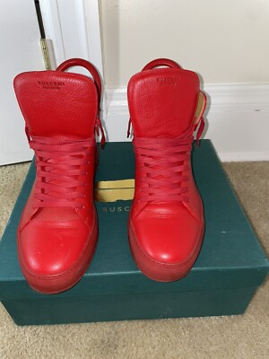 Buscemi Men's 125mm Red Leather Gold Lock High-top sneakers Size EU 44/US  11