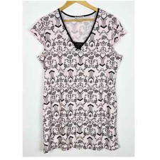Linea Donatella Pink Black Printed Lace Nightgown Sleep Shirt Size XL