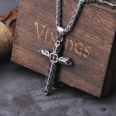 Stainless Steel Vintage Cross Pendant Necklace Choker Gothic Grunge Jewelry  Gift