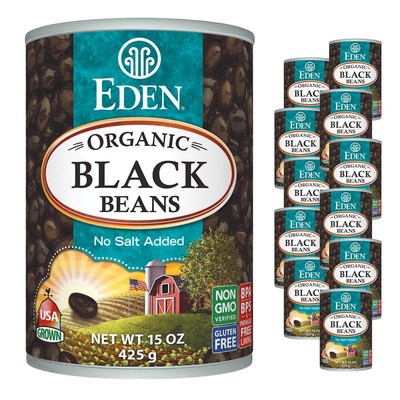 Eden Organic Black Beans 15 oz Can 12-Pack Case No Salt Added Non-GMO U.S Gro...