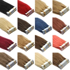 Pu Skin Weft Invisible Tape In Human Hair Extensions Full Head Highlight Blonde 