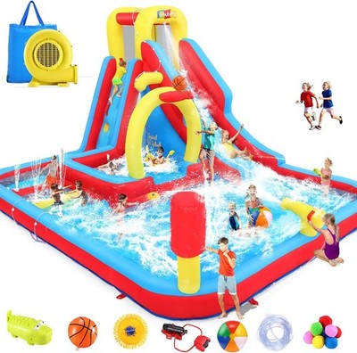 13x10FT Blow Up BounceInflatable Water Slide for Kids with Water Obstacle Hurdle