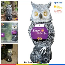 Solar Garden Owl Statue Motion Activated Rotating Head Flashing Eyes Hooting