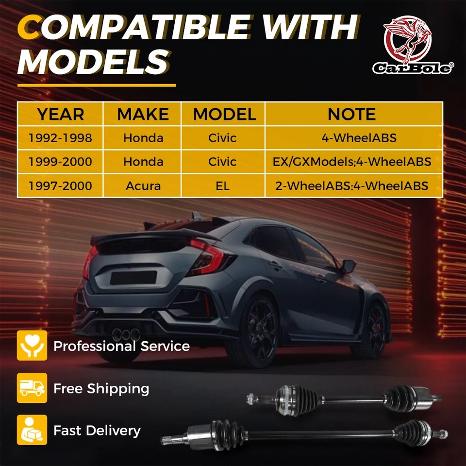 CV Axle Shafts For 1992 - 2000 Honda Civic Pair Front CV Axle Shaft Assembly - Image 3 of 4