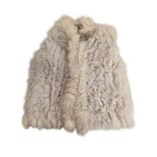Luxury VIntage Real Fur Vest Cream White Cozy Warm Fashion Outerwear Women