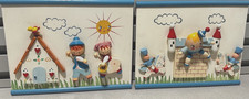 2 Adorable 3D Wooden Wall Plaques 1960s Humpty Dumpty Jack  Jill Nursery Rhymes