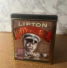 Vintage Lipton (100 Years) Tea Tin w/ Clipper Ship & Tea Plantation Images 1990