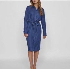 Karen Kane Women's Small Blue Long Sleeve Button Down Chambray Shirt Midi Dress