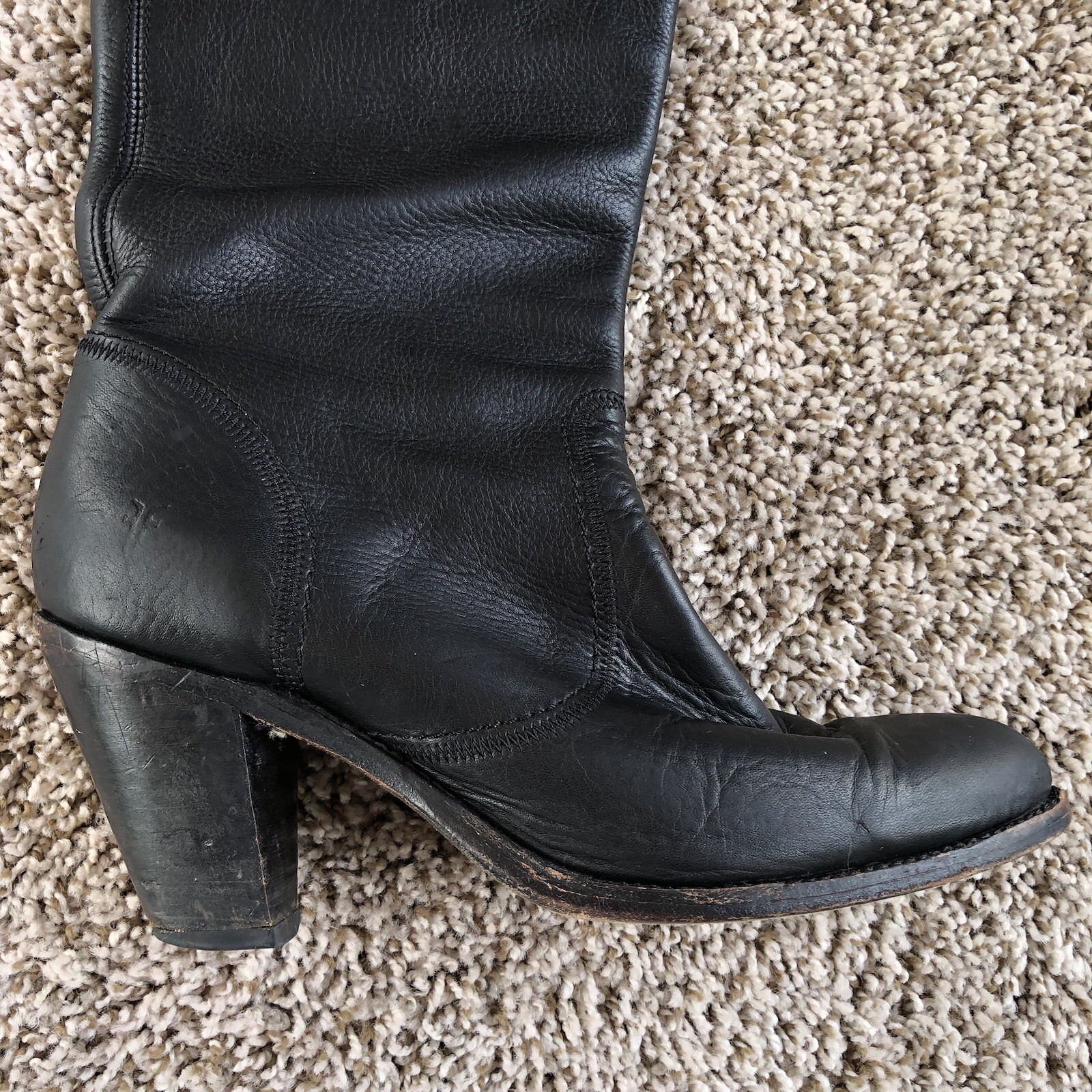 Frye Knee High Block Heel Riding Boots Womens 9 B Black Leather Pull On 3476949 image 4