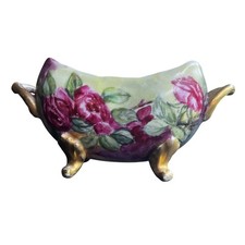 VTG Limoges Hand Painted Porcelain Double Handles Footed Bowl Made in France