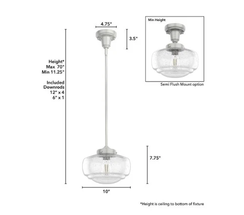 Hunter Saddle Creek 1-Light Brushed Nickel Mini Pendant with Seeded Glass Shade - Picture 5 of 9