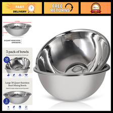 30 Quart Stainless Steel Mixing Bowls Set - 3 Nesting Kitchen Prep Bowls