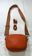 APATCHY Orange Pebbled Leather Crossbody Bag Zip Geometric Strap Small