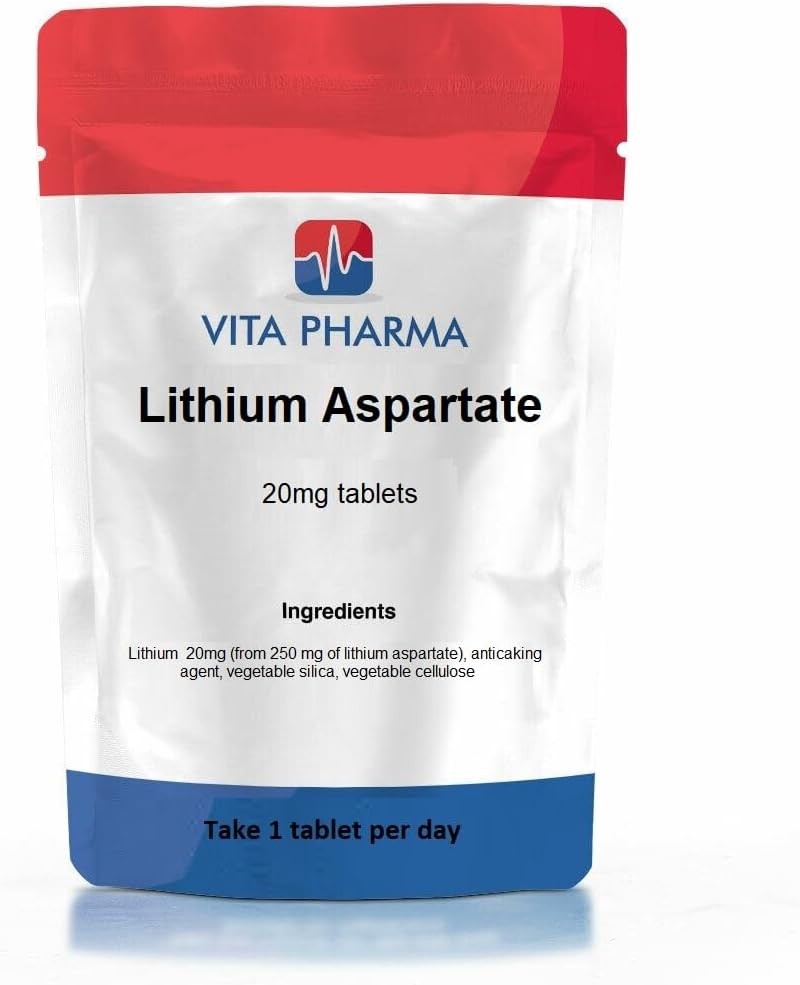 VITA PHARMA Lithium Aspartate 20mg 60 Tablets Supports Mood, Emotional Wellness