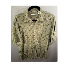 Vintage Pierre Cardin Men's Green Geometric Rayon Button-Up Shirt w/ Pockets L