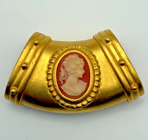Vintage Gold Tone Cameo Slider Tube Pendant Scarf / Enhancer Costume Jewelry