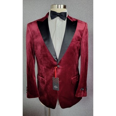 Tazzio Mens Burgundy Velvet Tuxedo Blazer Jacket Satin Peak Lapel 42R NWT
