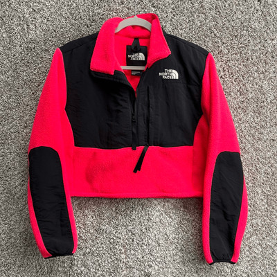 The North Face Denali Pink/Black Fleece Cropped Pullover Sweatshirt Jacket Large