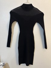 Black Long Sleeve Ribbed Bodycon Dress with Sheer Yoke