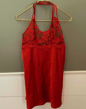 Vtg Y2k Lace Camisole Medium Night Red Satin Tank Made Canada VTG Soft Retro
