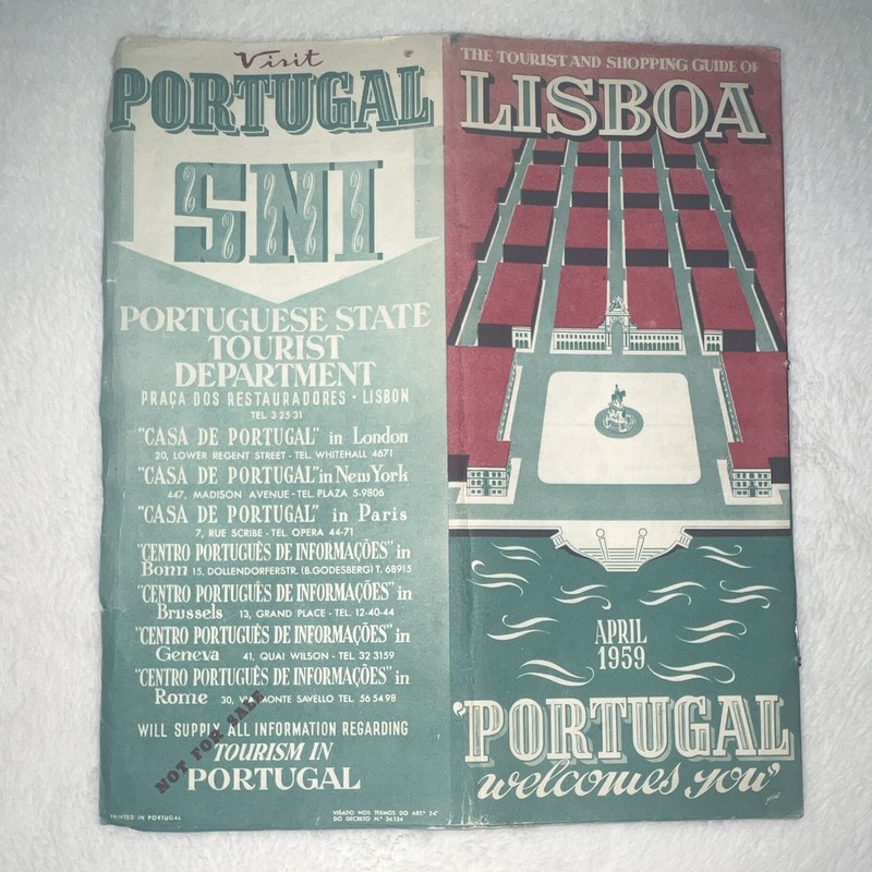 Lisbon Portugal Tourist Shopping Guide Booklet w/ Maps, April 1959
