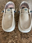 HEY DUDE WOMEN'S WENDY PEAK CHAMBRAY WOVEN TAN SHOES, SZ W5, BARELY WORN, NICE — photo 1