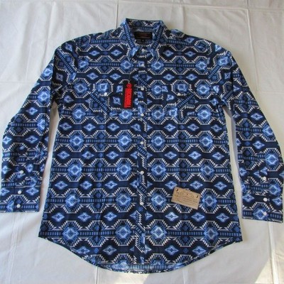 Rock & Roll Denim Men's XL Long Sleeve Aztec Print Snap Shirt Blue