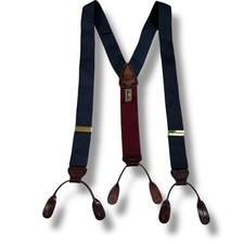 Vintage Trafalgar Suspenders Braces Button On Navy Made in England Preppy
