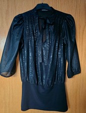 FORNARINA Bluse Schwarz Rosen Transparent Glänzend GR.S