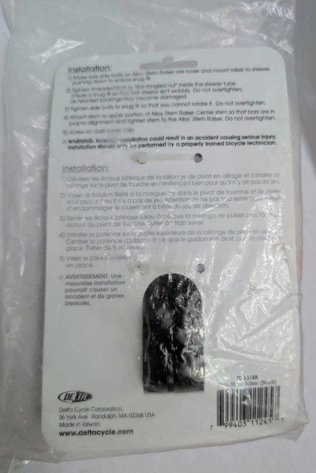 Delta.ALLOY.Bicycle Bike.STEM RAISER.RISER.BLACK.1 1/8 inch.raise handlebar - Image 2 of 4