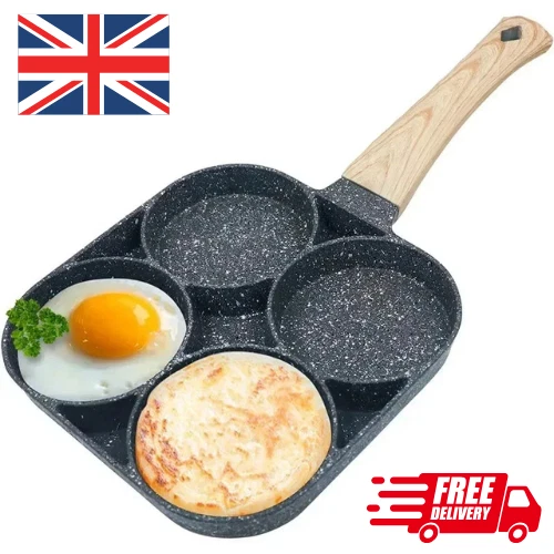 4 Hole Non Stick Frying Pan Egg Omelette Pancake Burger Breakfast Cooker UK