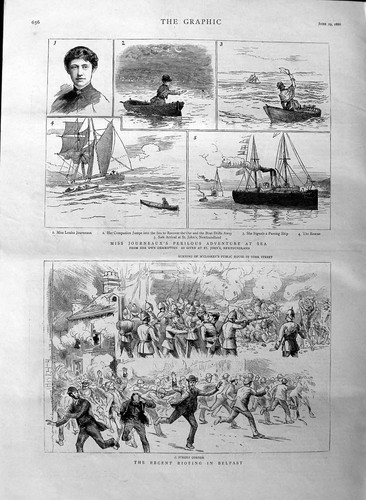 Original Old Antique Print 1886 Rioting Belfast Journeaux Sea Newfoundla 19th