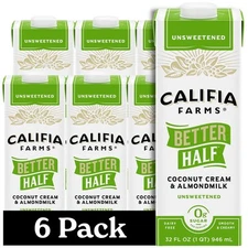 Califia Farms - Unsweetened Better Half, Half and 32 Fl Oz (Pack of 6) 