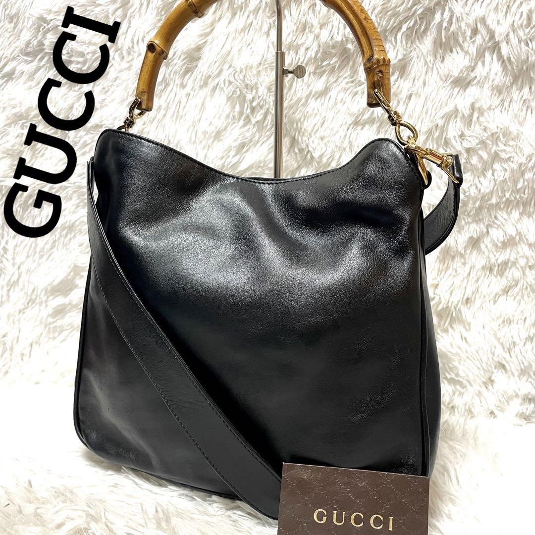 GUCCI Bamboo Leather 2-Way Handbag Shoulder Bag in Classic Design