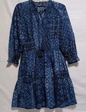 Lauren Ralph Lauren Womens Sz 6 Dress Blue Eyelet Fabric Lined Skirt 3/4 sleeves