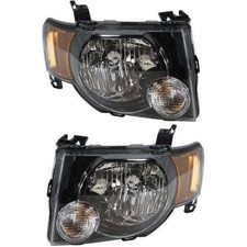 Headlight Ford Escape 2009-2012 Pair Clear Lens Black Interior Bulbs FO2503278