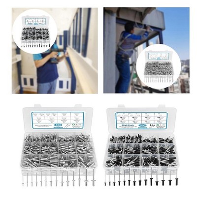 500x Blind Rivets Rivet Set Assorted Aluminum Steel Storage with Divider Labeled