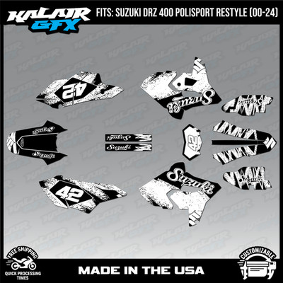 Graphics Kit for Suzuki DRZ400 Polisport Restyle (2000-2024) Whiplash-WHITE