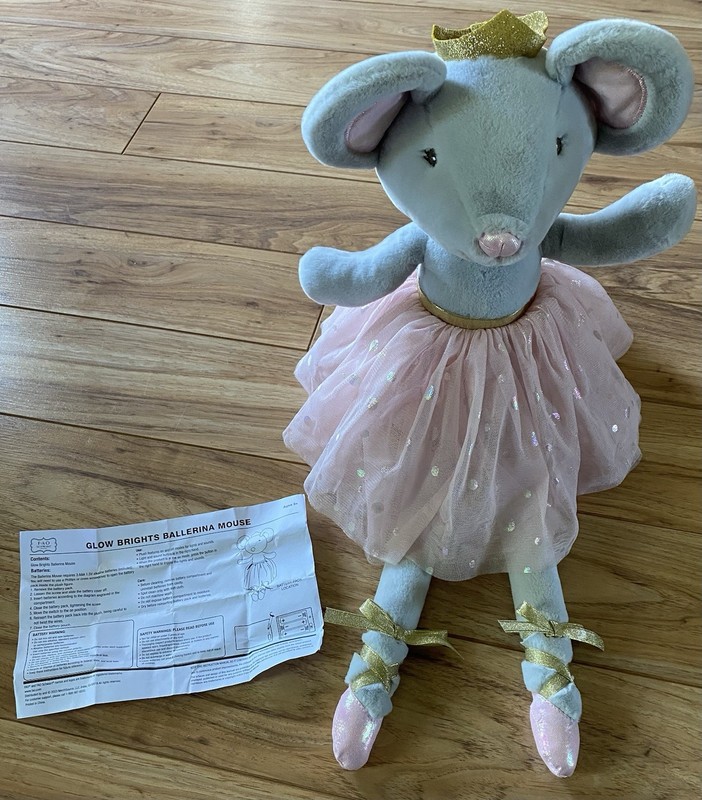FAO Schwarz Glow Brights Musical Ballerina Mouse Nutcracker Plush Toy 21" Works