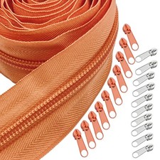 Nylon Coil Zipper Tape 10 Yard Orange 20 Pcs Sliders for DIY Sewing Craft