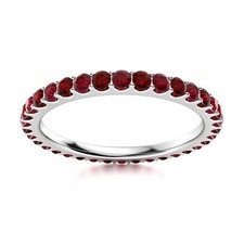 Full Eternity 2MM Round Natural Garnet  Ruby 925 Sterling Silver Women Ring