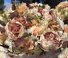 Wedding Artificial Flowers 12 Wooden Boxes Foam Peonies Cotton Peach Mauve White