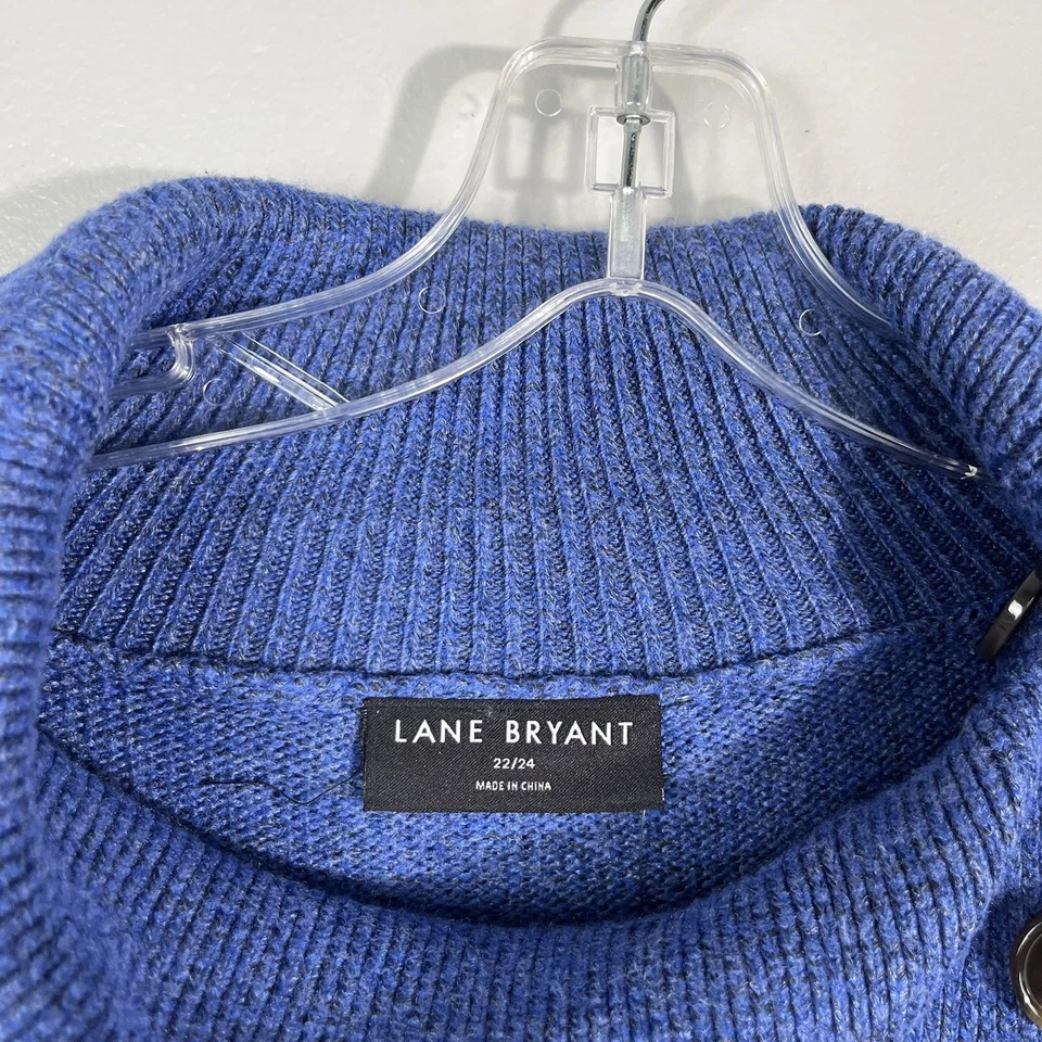 Suéter Lane Bryant azul martelado malha xale gola botão detalhe longline plus size - Imagem 4 de 4