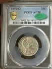 1892-O AU58 CAC PCGS Barber Quarter Original