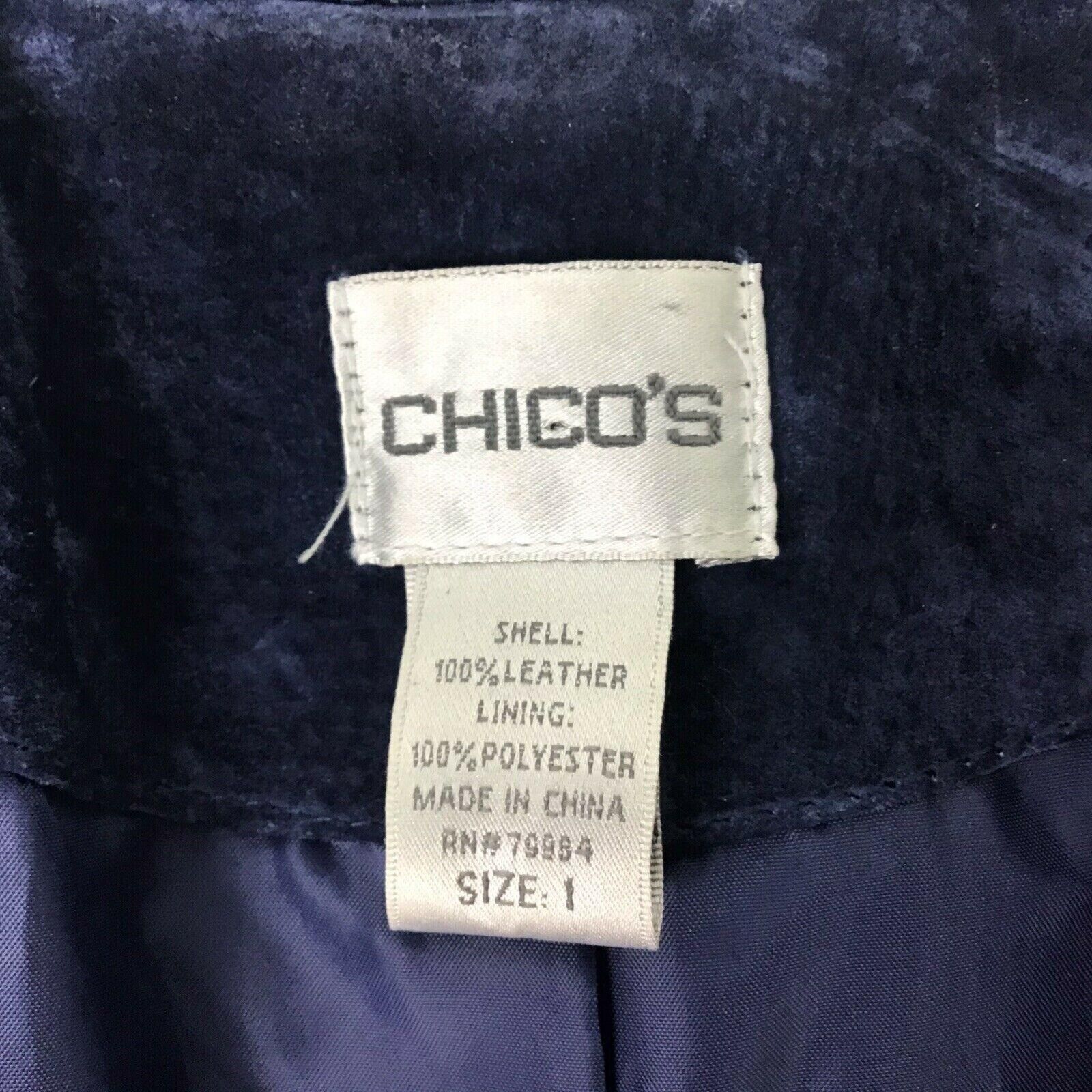 CHICO'S 1 Blue Suede Leather Jacket Collared Pock… - image 4